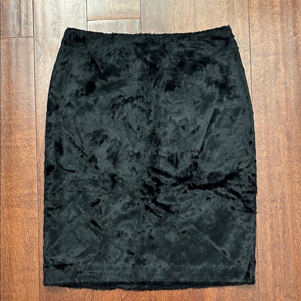 Vintage Georgiou Chic Office Siren Black Faux Fur Pencil Skirt, Size 4